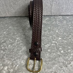 Boston Leather 6582 Off Duty Belt 1.5" Basketweave Brown Leather Solid Brass 40